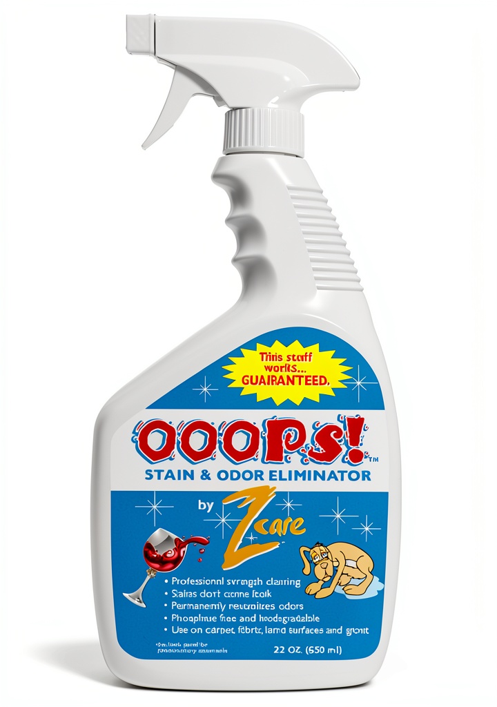 Zcare stain remover bottle on a carpet with pet stain